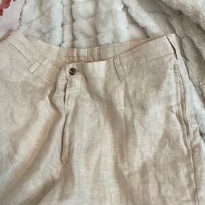 Charleston Khakis 35R Subtle Chevron Pleated Cuffed Beige Preppy Casual Pants